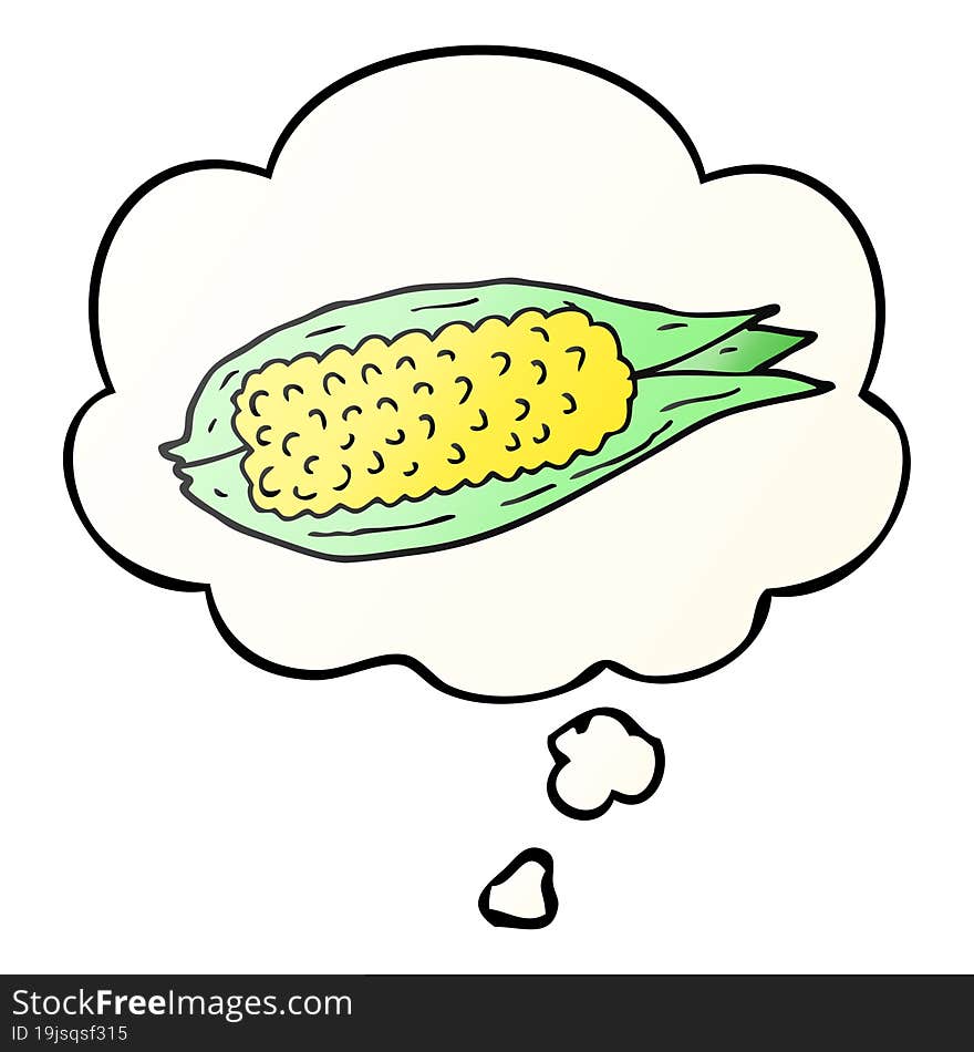 cartoon corn with thought bubble in smooth gradient style