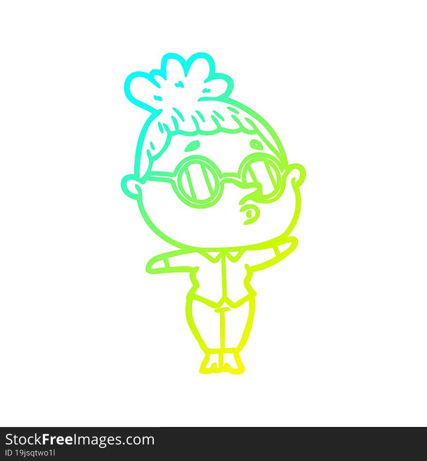 cold gradient line drawing cartoon woman wearing glasses