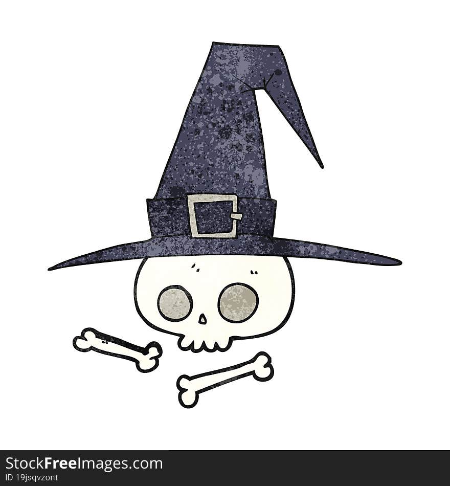 textured cartoon witch hat with skull