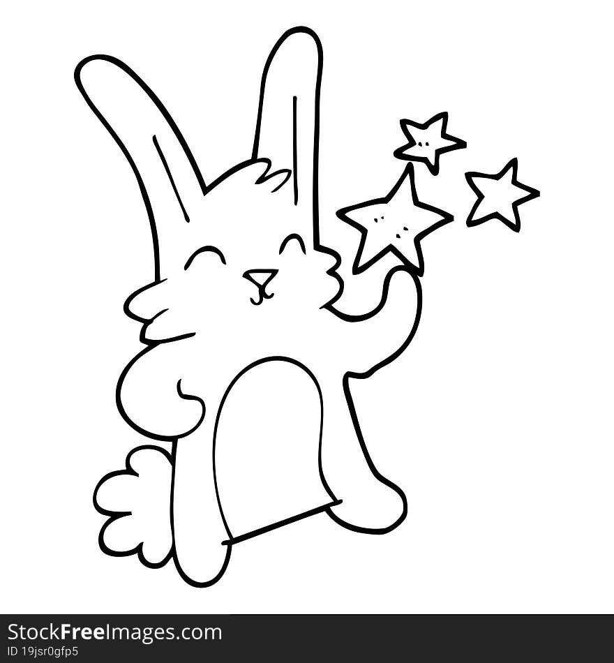 line drawing cartoon happy rabbit