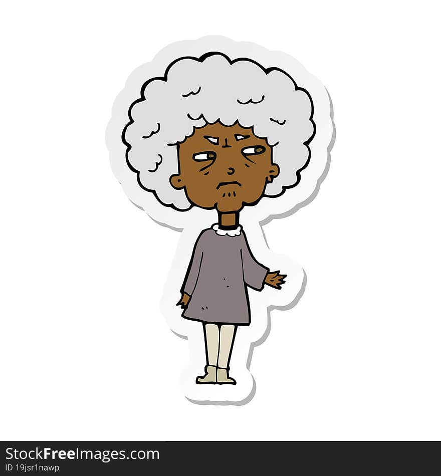 sticker of a cartoon old lady