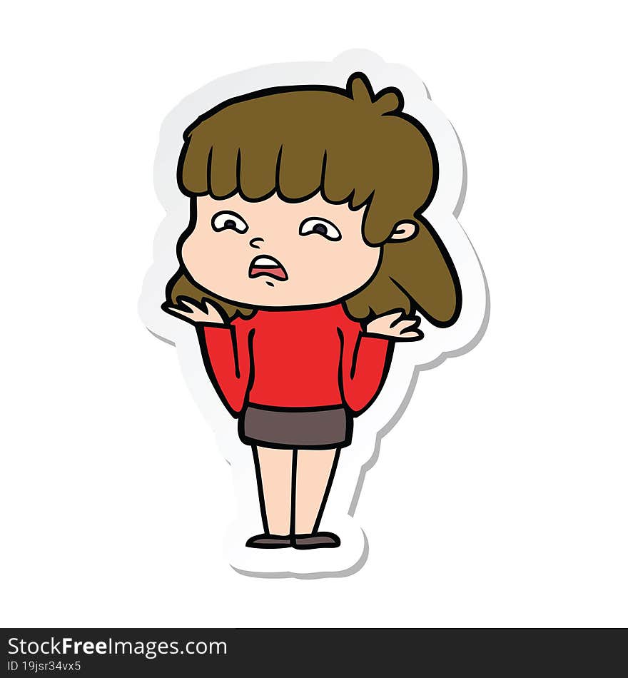 sticker of a cartoon worried woman