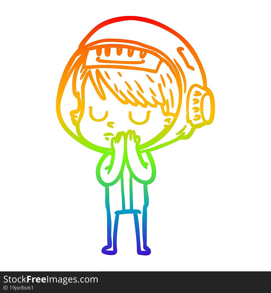 rainbow gradient line drawing of a cartoon astronaut woman