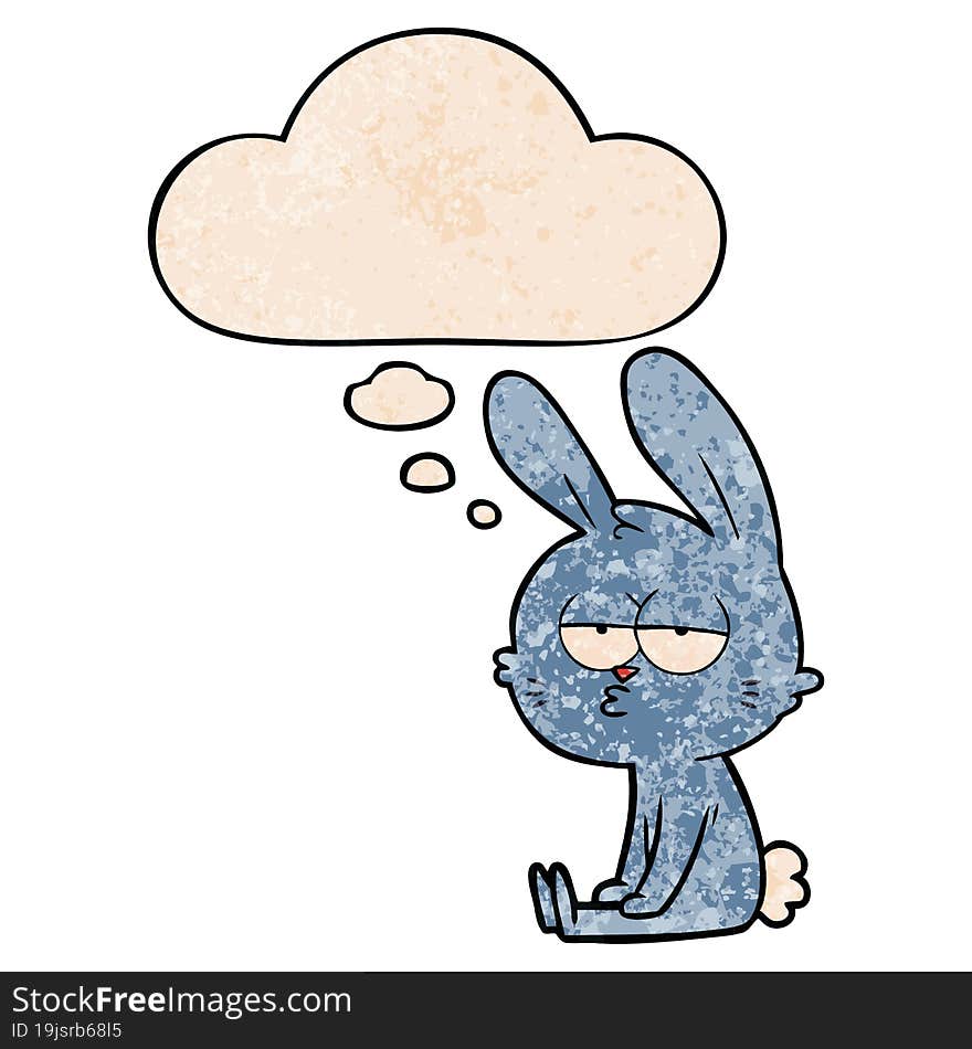 cute cartoon rabbit and thought bubble in grunge texture pattern style