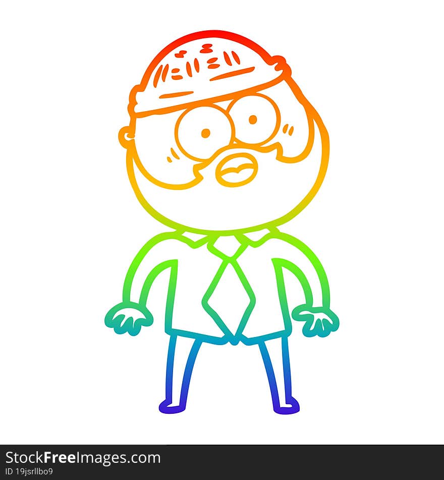 rainbow gradient line drawing of a cartoon bearded man