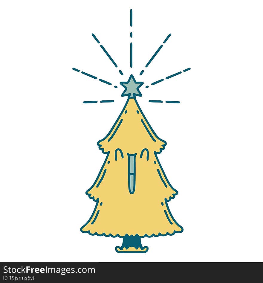 illustration of a traditional tattoo style christmas tree with star