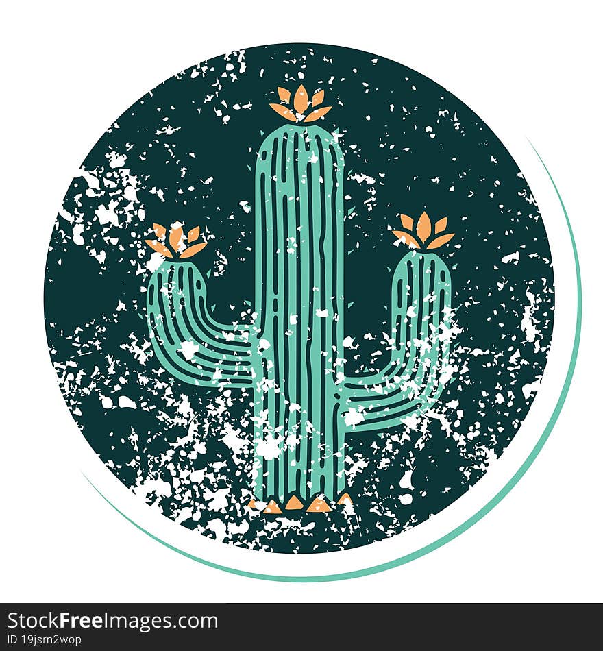 Distressed Sticker Tattoo Style Icon Of A Cactus