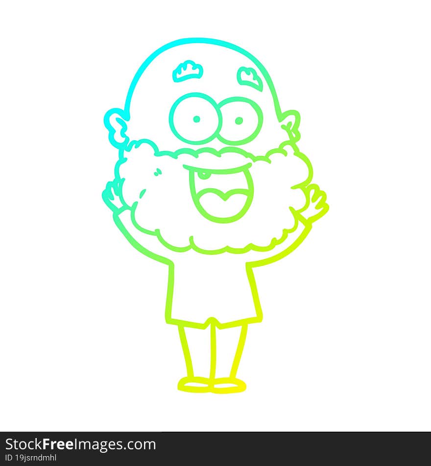 cold gradient line drawing of a cartoon crazy happy man with beard