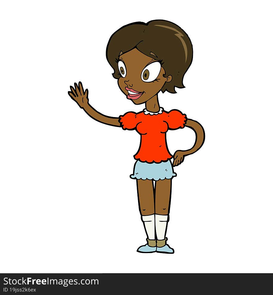 cartoon waving woman