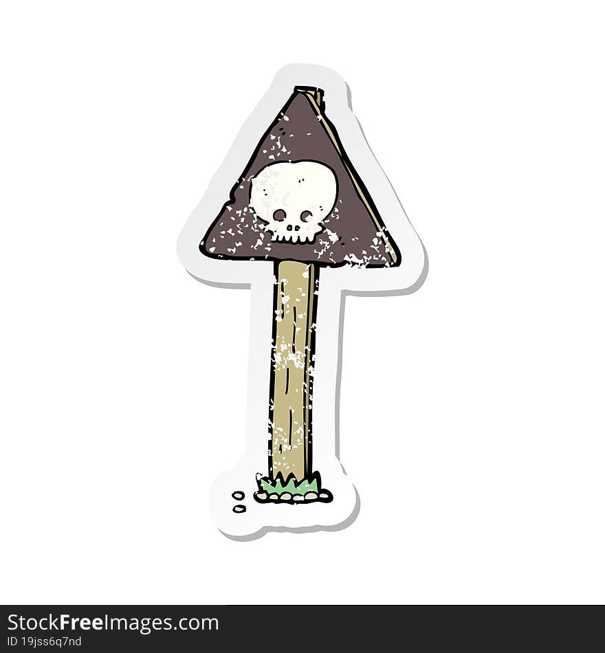 retro distressed sticker of a cartoon spooky skull signpost