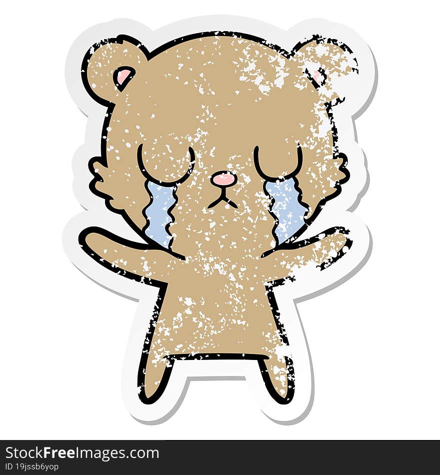 distressed sticker of a crying cartoon bear