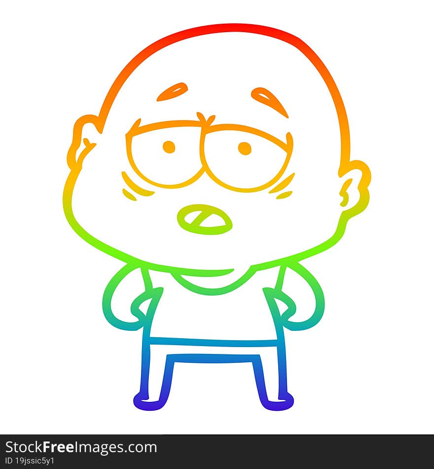 rainbow gradient line drawing cartoon tired bald man