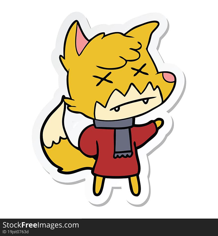 sticker of a cartoon dead fox