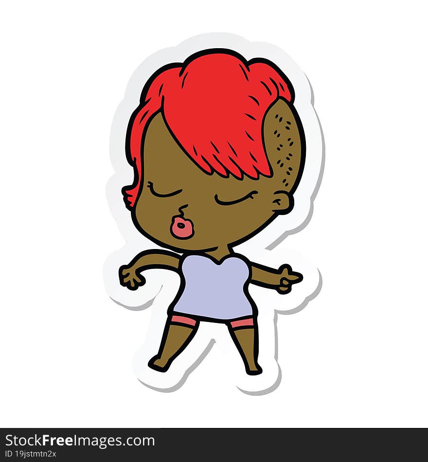 sticker of a cartoon pretty hipster girl