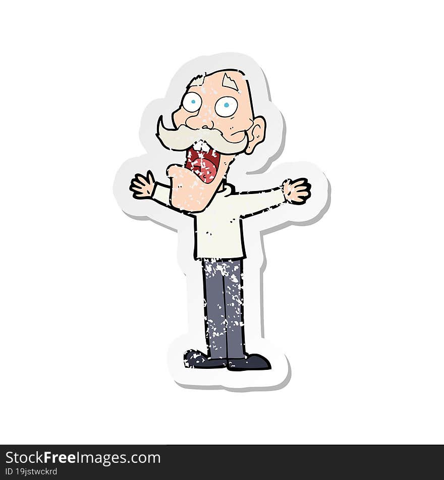 retro distressed sticker of a cartoon stressed old man