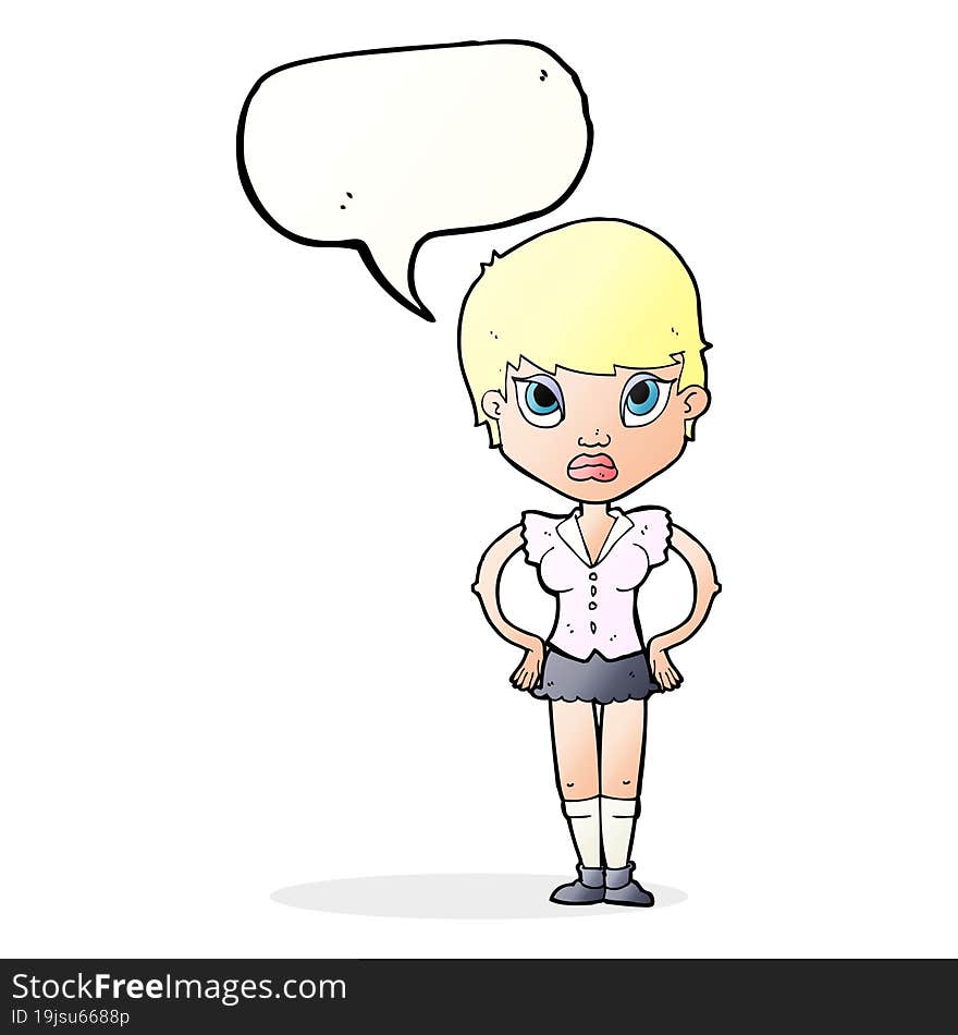 Cartoon Annoyed Girl With Speech Bubble