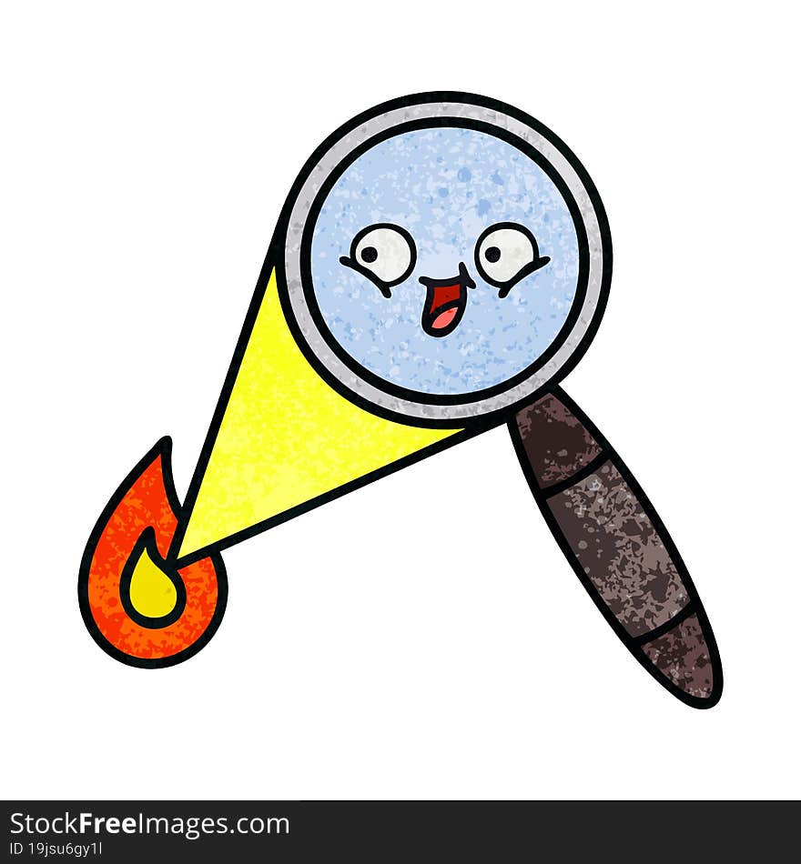 retro grunge texture cartoon of a magnifying glass