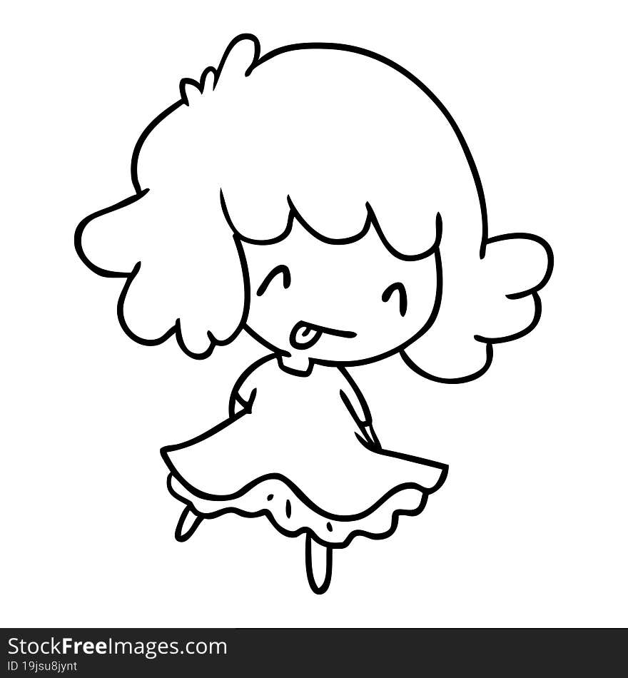 line drawing illustration of a cute kawaii girl. line drawing illustration of a cute kawaii girl