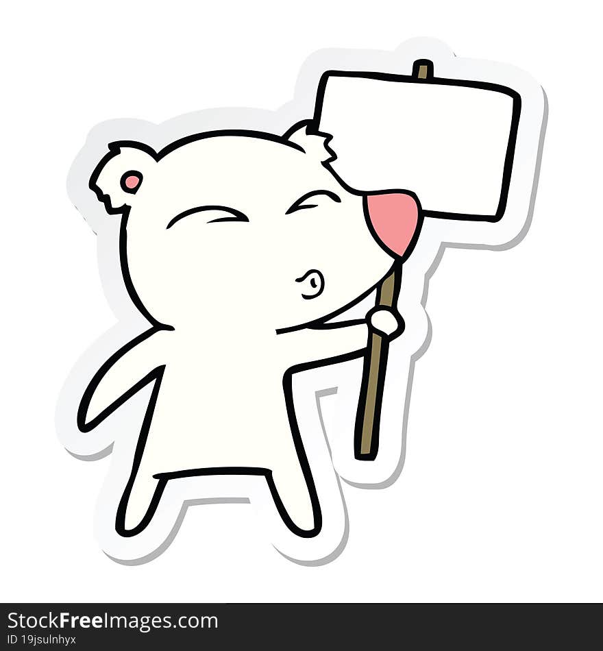 Sticker Of A Cartoon Polar Bear With Placard