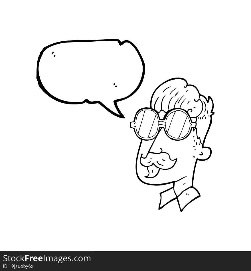 speech bubble cartoon man with mustache and spectacles