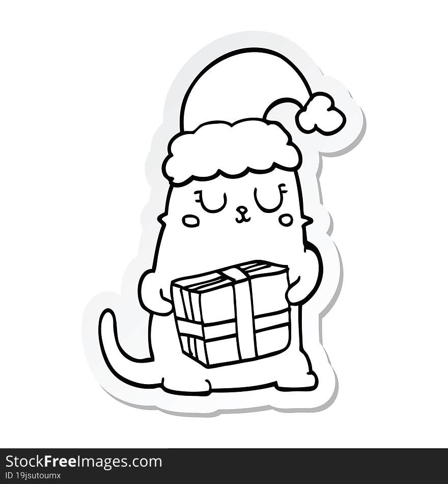 sticker of a cute cartoon christmas cat