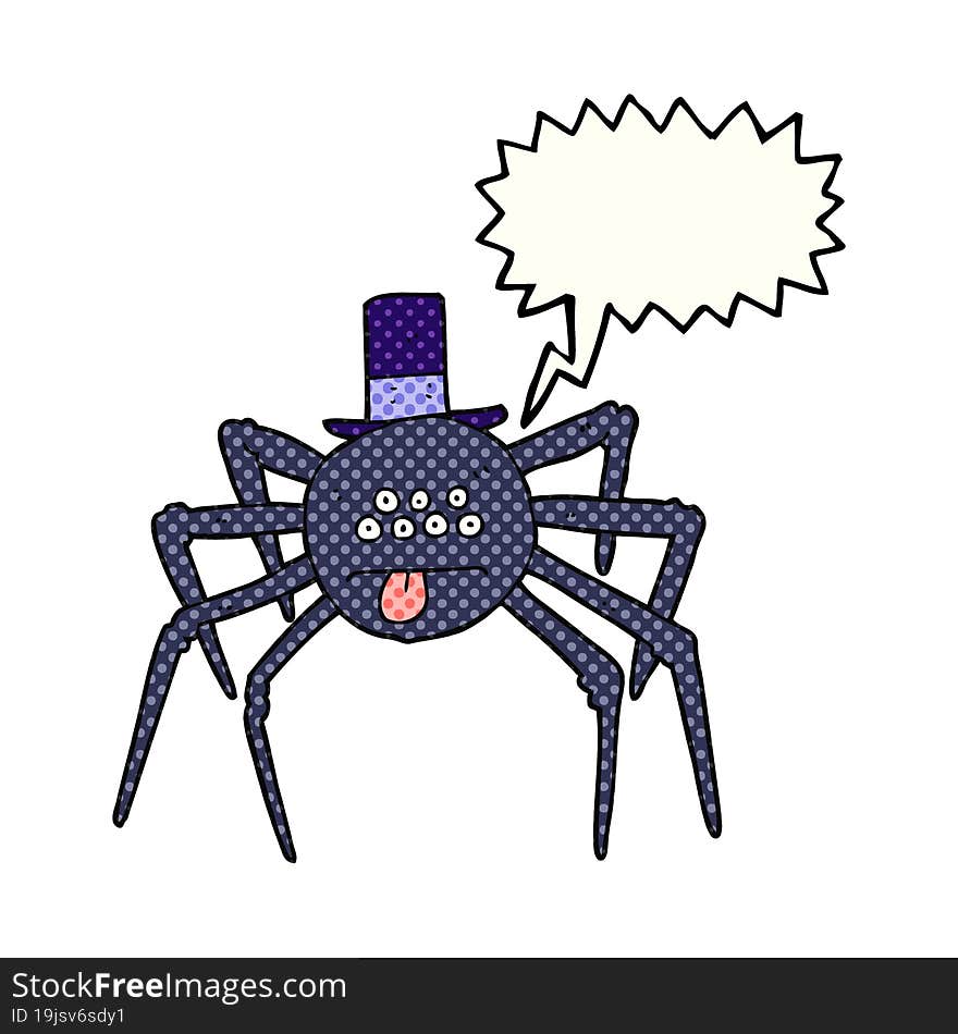 comic book speech bubble cartoon halloween spider in top hat