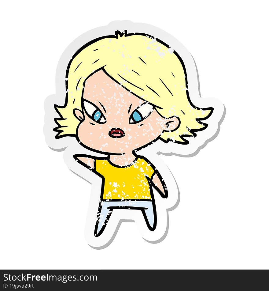 distressed sticker of a cartoon stressed woman