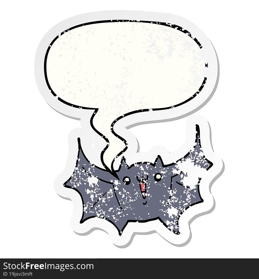 cartoon happy vampire bat and speech bubble distressed sticker