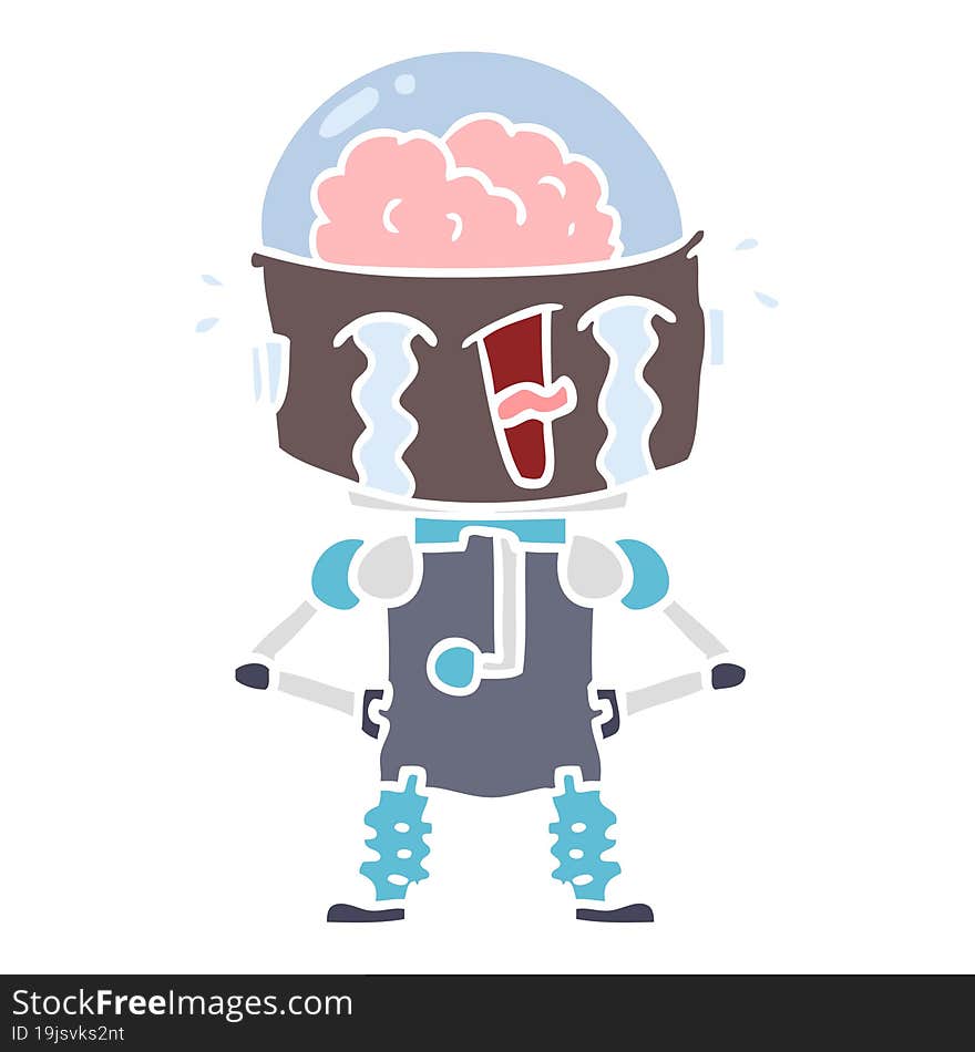 flat color style cartoon crying robot