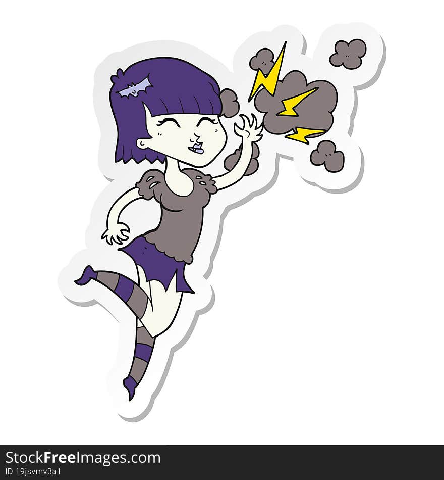 Sticker Of A Cartoon Vampire Girl Flying