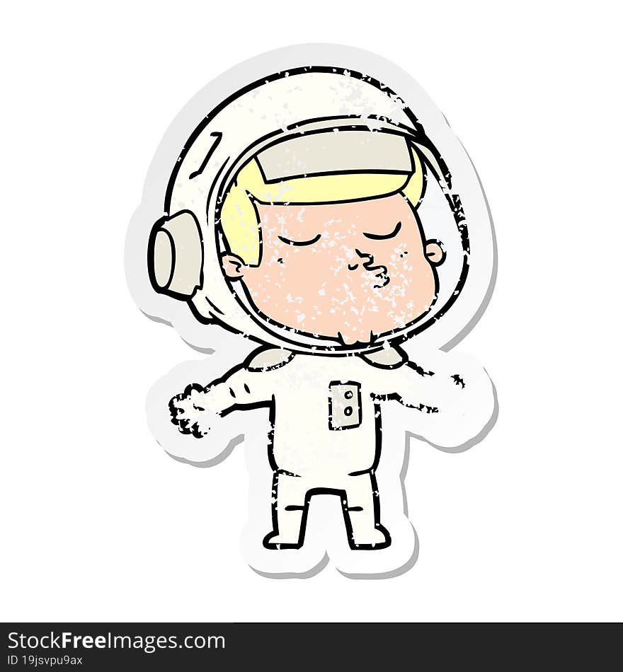 distressed sticker of a cartoon confident astronaut