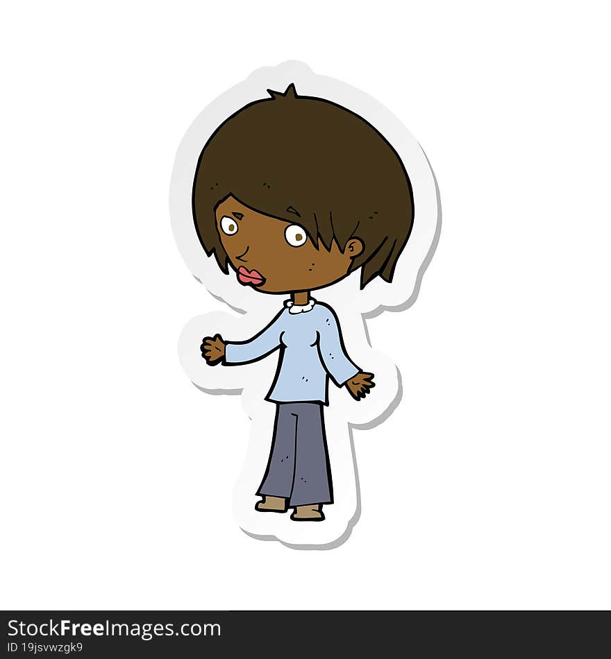 sticker of a cartoon confused woman