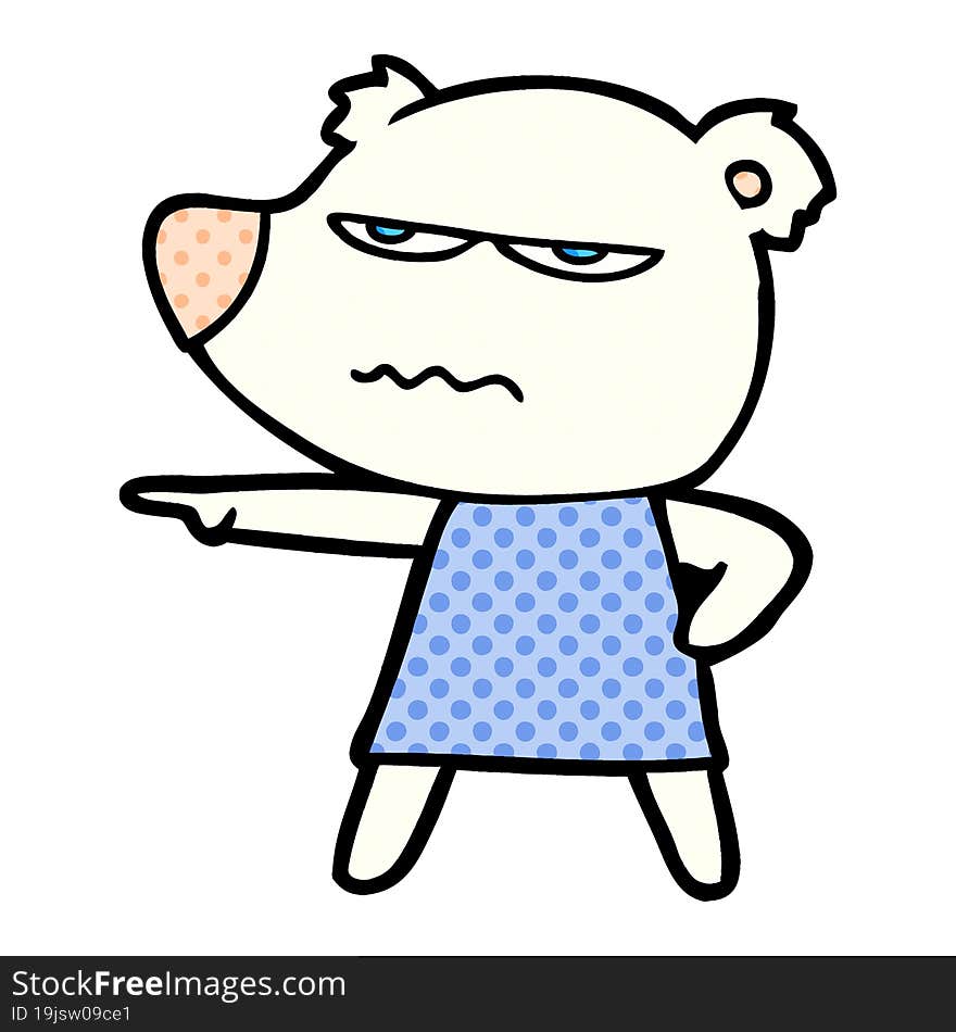 cartoon angry bear polar girl pointing. cartoon angry bear polar girl pointing