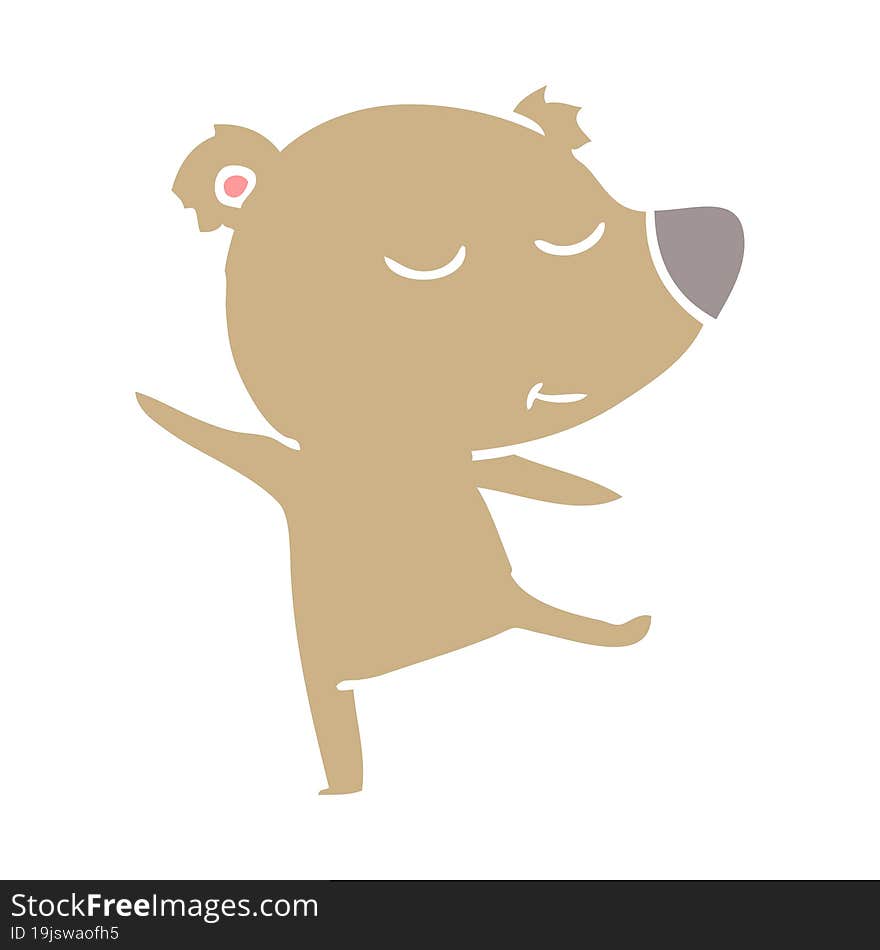 happy flat color style cartoon bear dancing