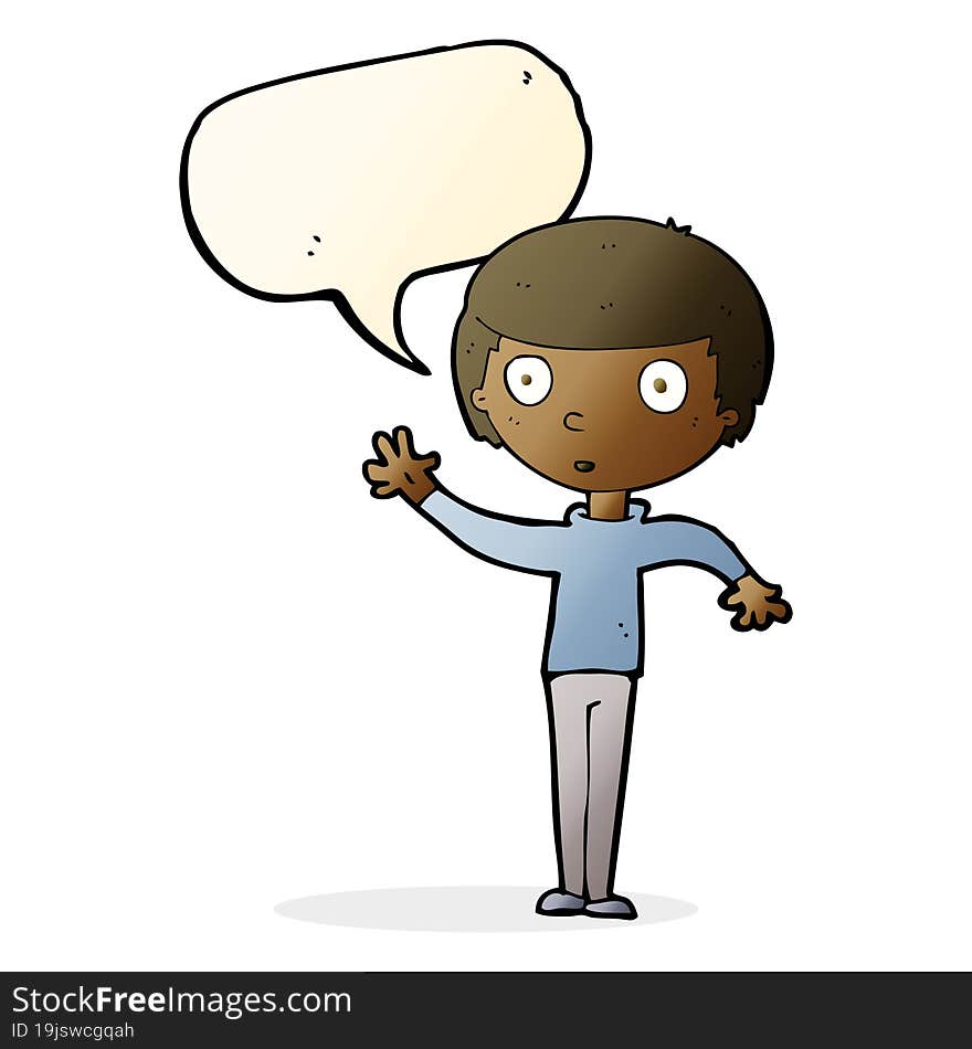 cartoon staring boy with speech bubble