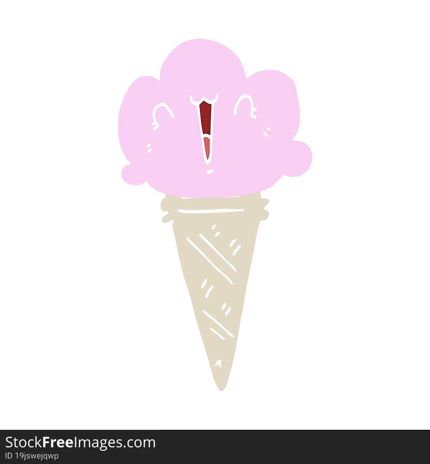 Flat Color Style Cartoon Ice Cream With Face