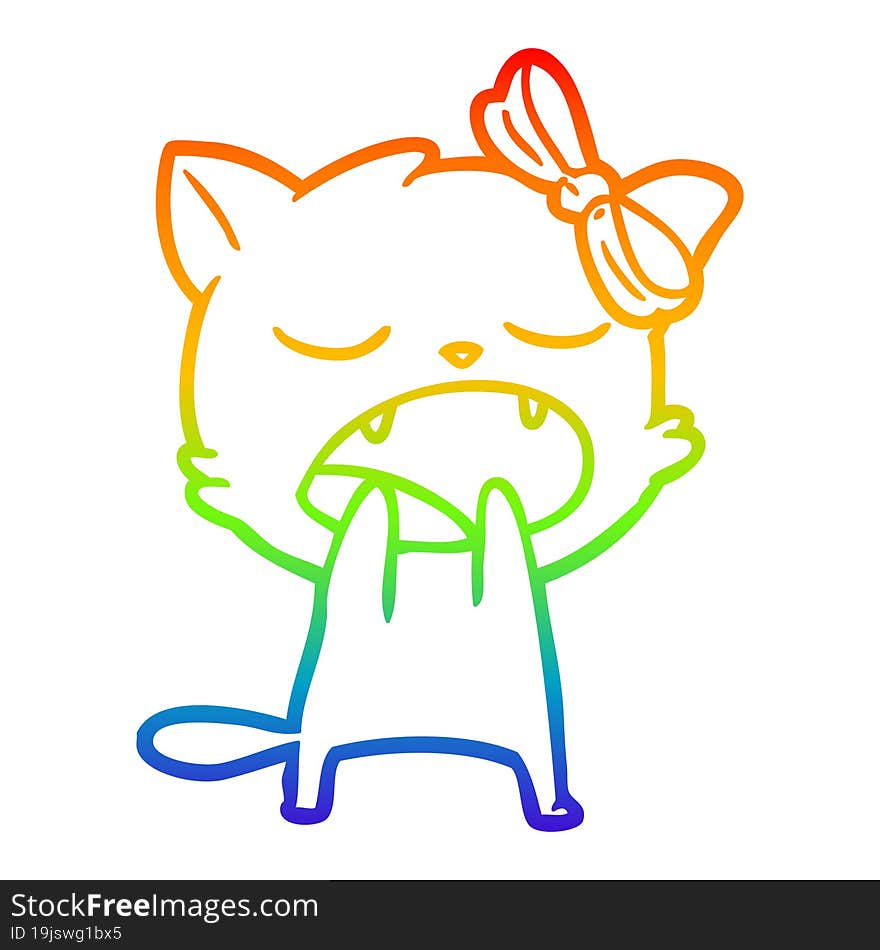 rainbow gradient line drawing cartoon yawning cat