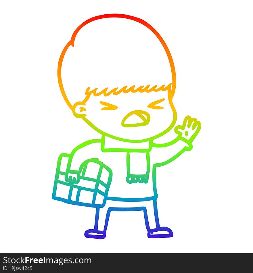 rainbow gradient line drawing cartoon stressed man