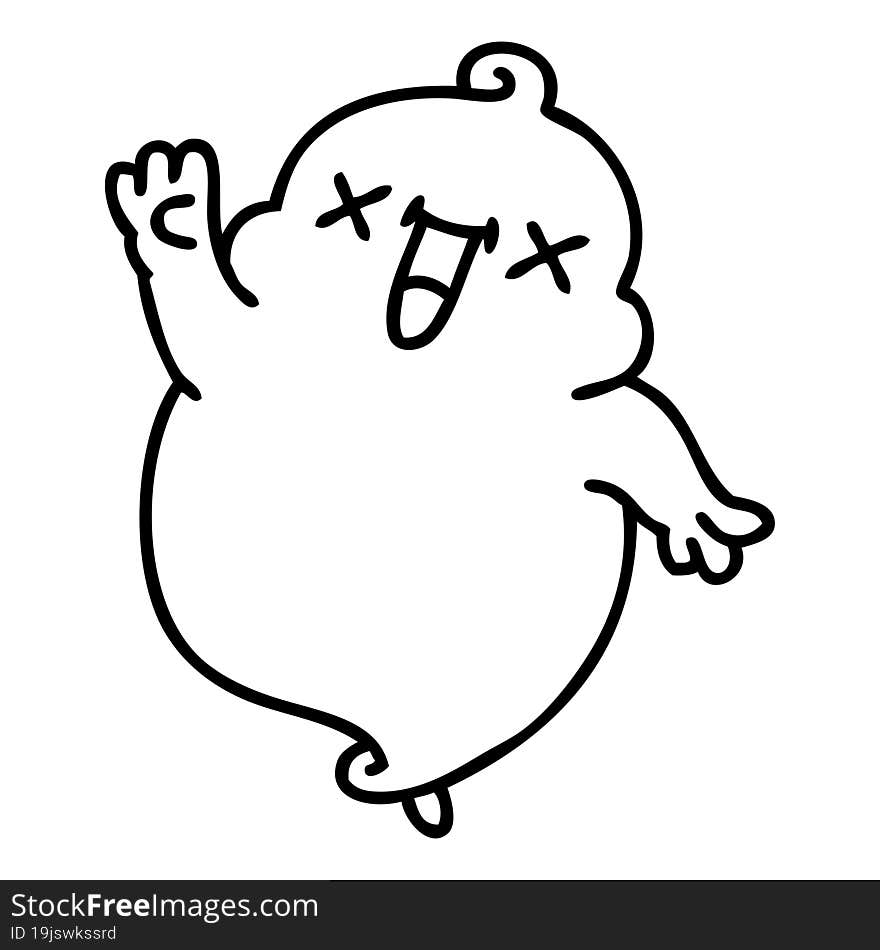 line doodle of a cute halloween ghost waving