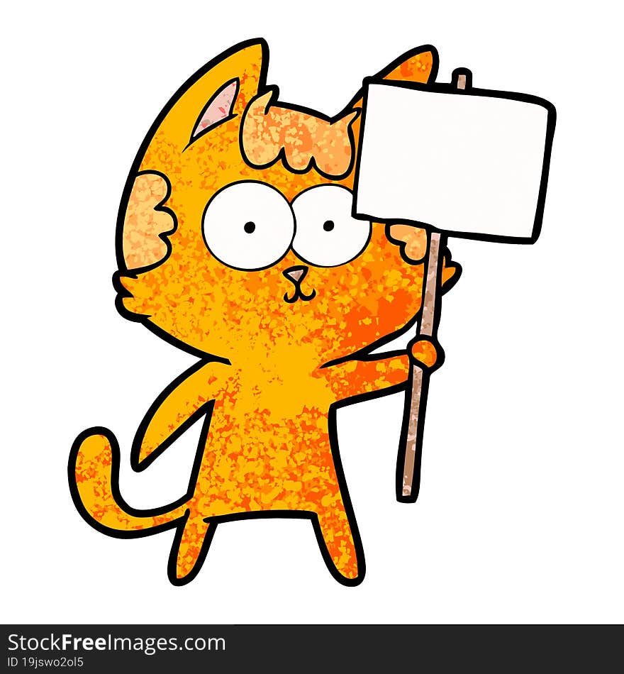 happy cartoon cat with sign. happy cartoon cat with sign