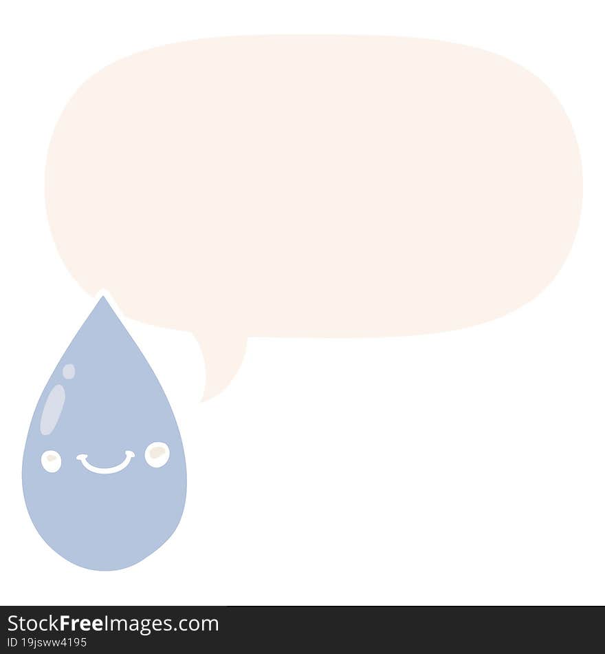 cartoon cute raindrop and speech bubble in retro style