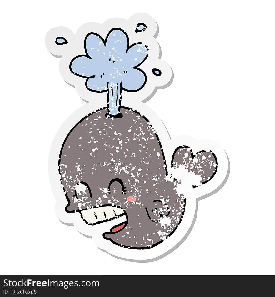 distressed sticker of a cartoon spouting whale