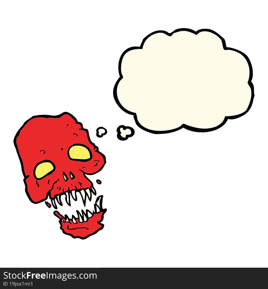 cartoon scary skull with thought bubble