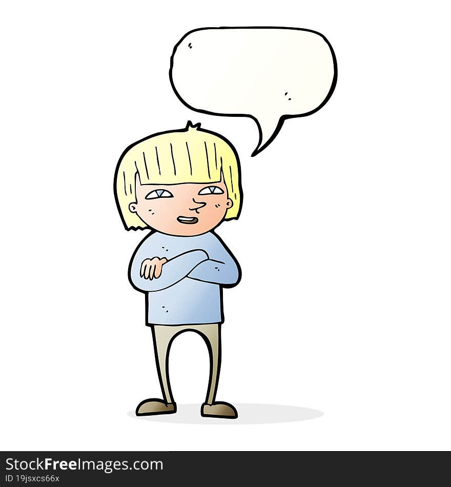 cartoon happy person with speech bubble