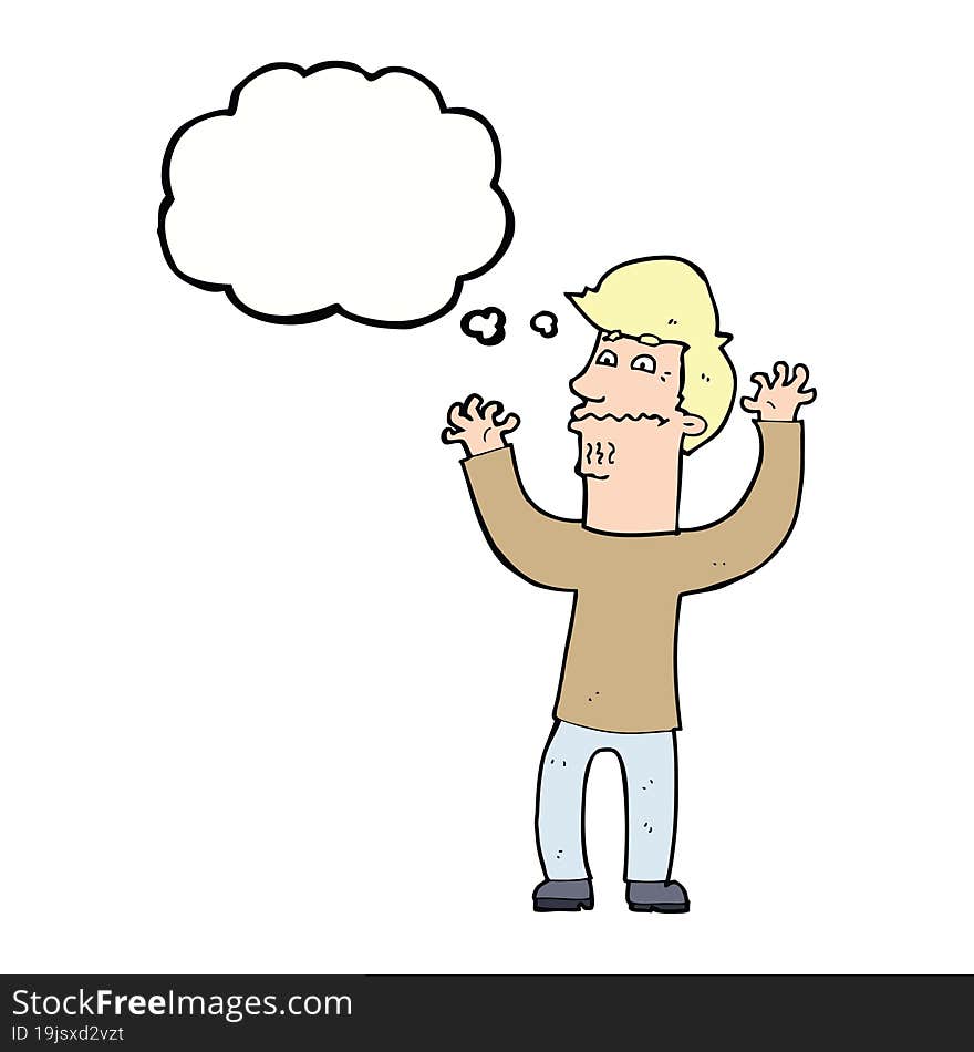 cartoon nervous man with thought bubble