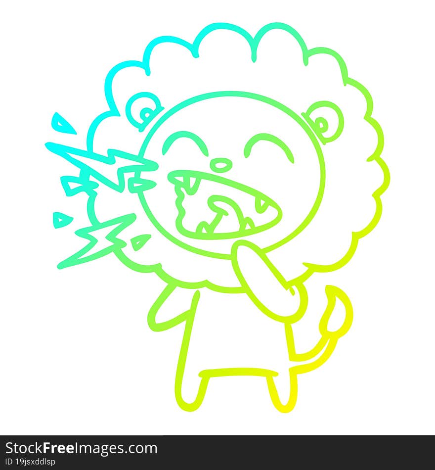 cold gradient line drawing cartoon roaring lion