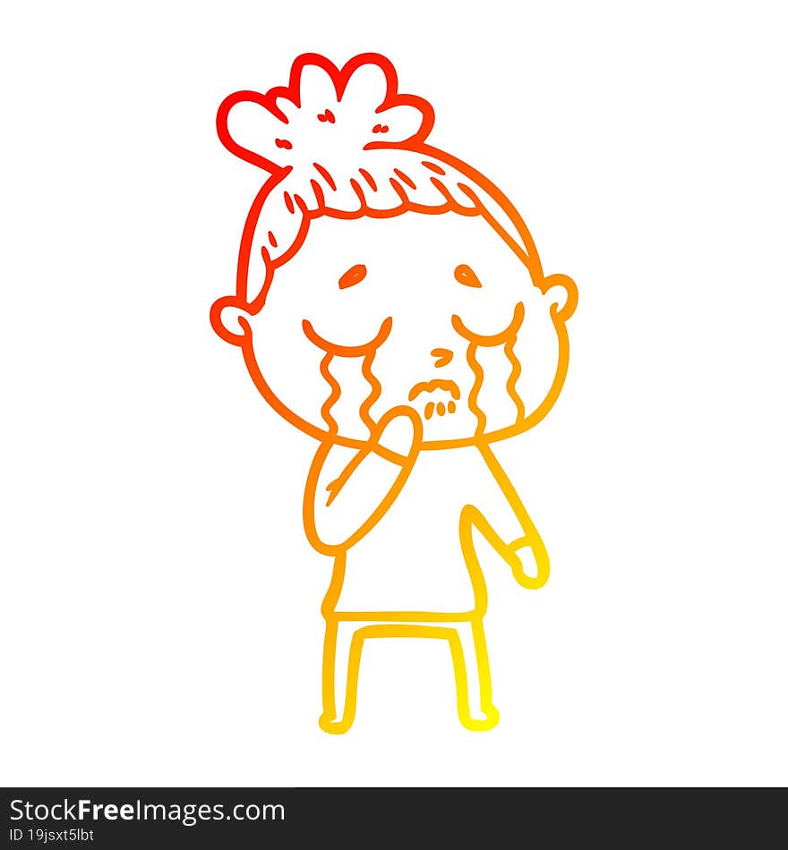 warm gradient line drawing cartoon crying woman