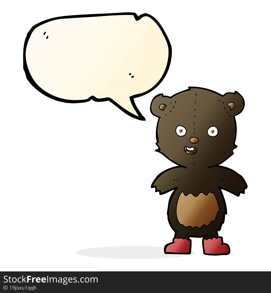 cartoon happy teddy bear in boots with speech bubble