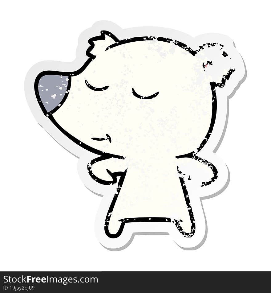 distressed sticker of a happy cartoon polar bear