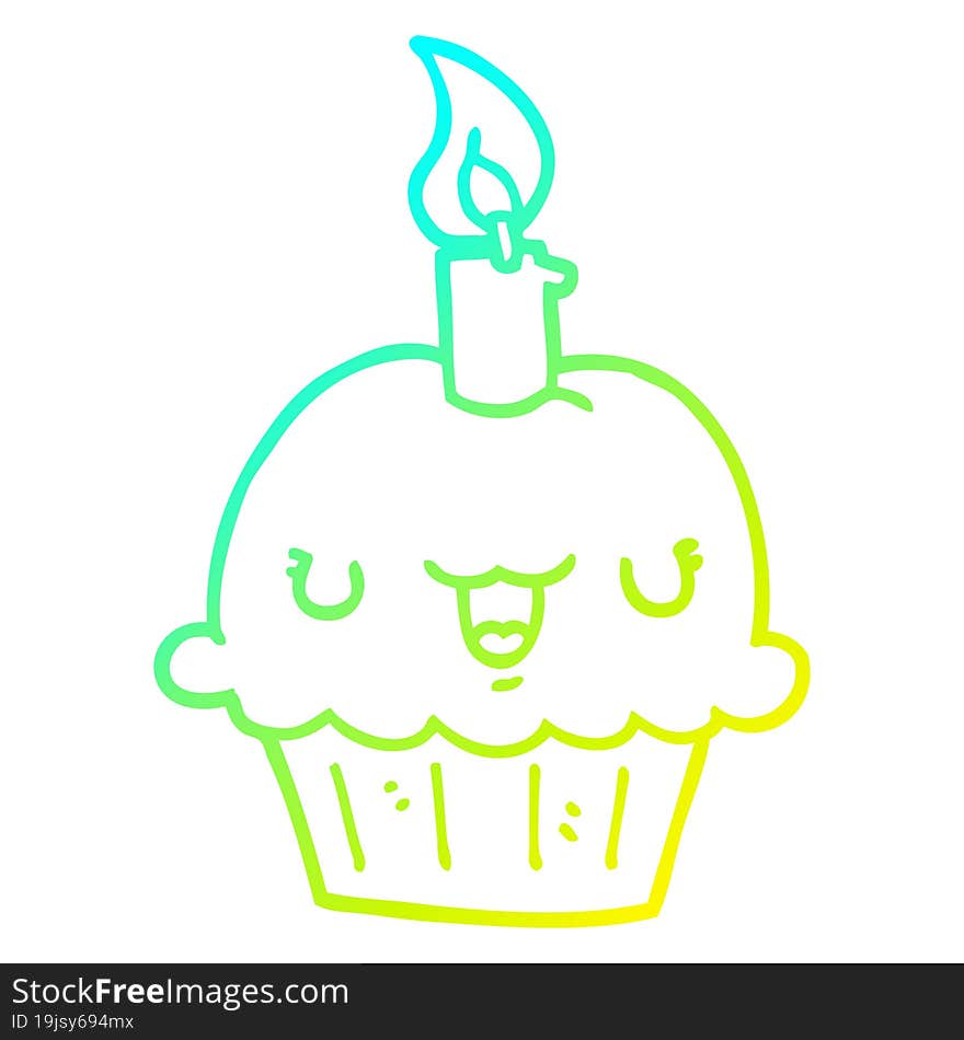 cold gradient line drawing of a cartoon cupcake